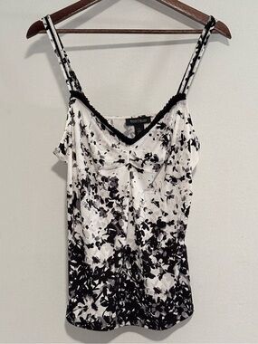 White House Black Market Black White Floral Ruched Camisole Top Size L